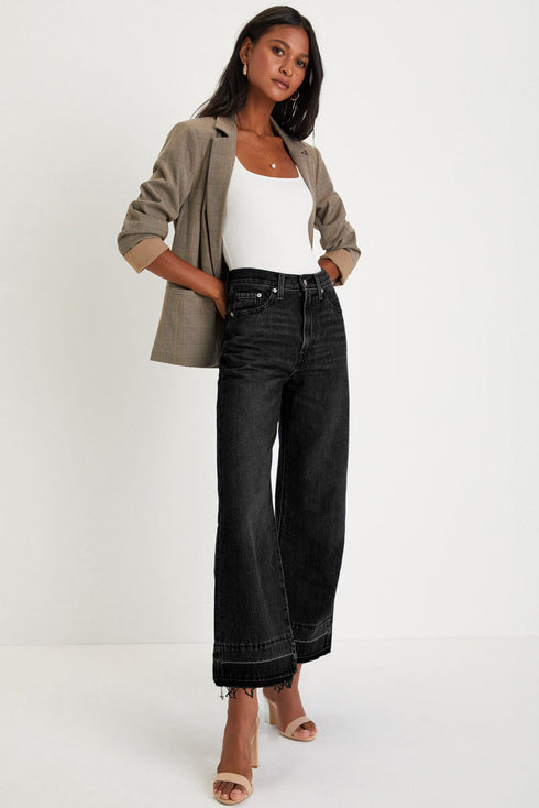 Raw Hem High Waist Straight Leg Loose Jeans